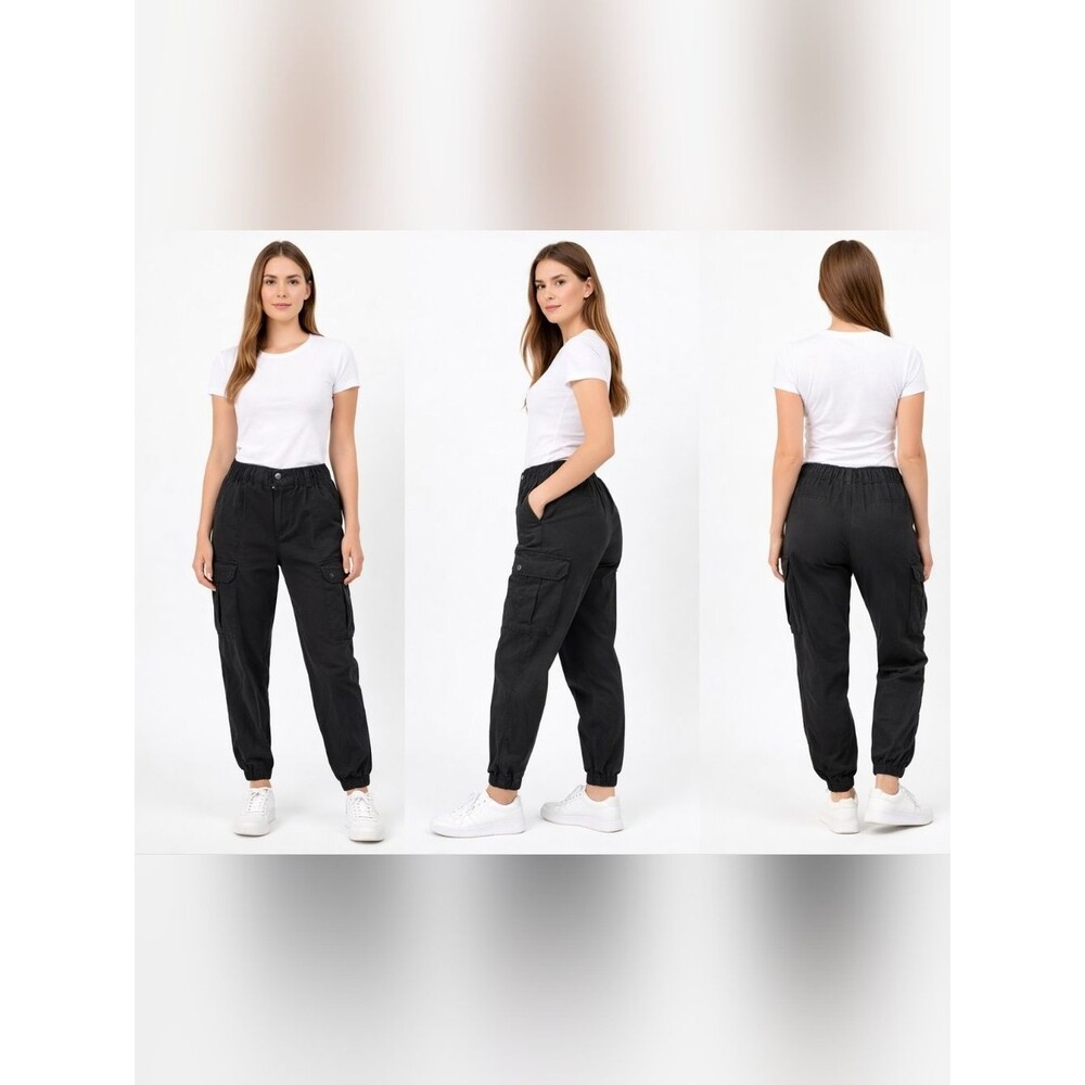 Garage Black Cargo Jogger Utility Pants Size L Elastic Waist ankle cuff tapered